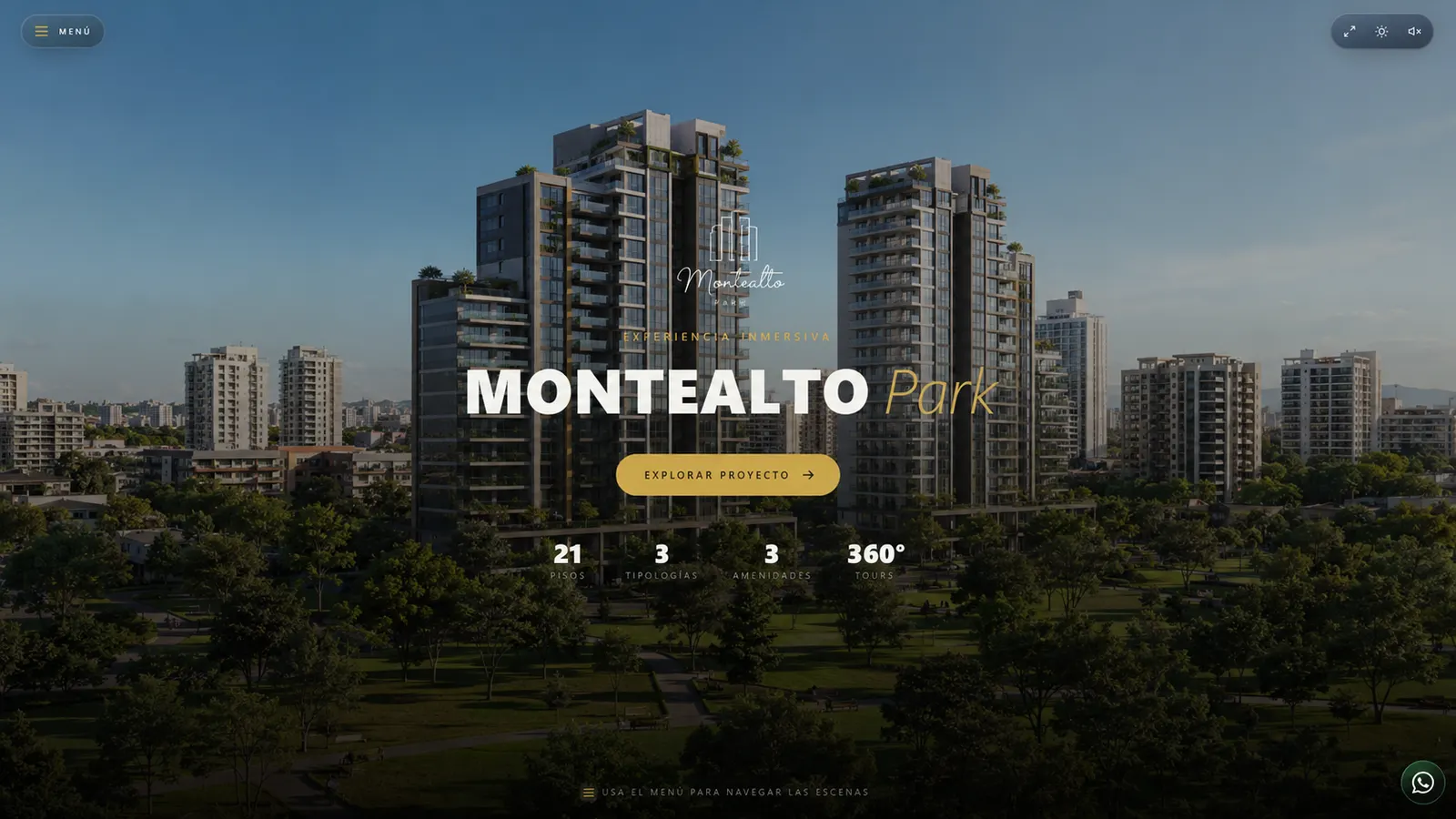 MONTEALTO Park — concepto INMERZA, torres residenciales gemelas junto a un parque