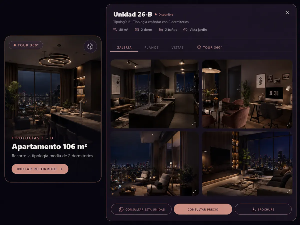 Ficha de unidad — ejemplo 1, galería y planos